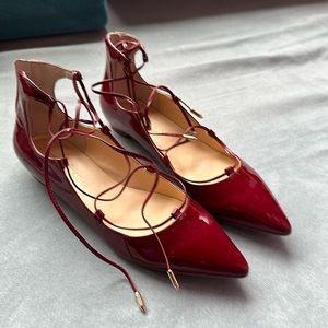 Ivanka Trump Red Patent Pointy Flats with Lace  size 8M Like New